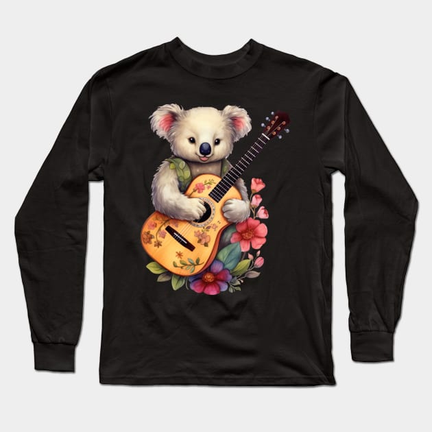 Koala With Acoustic Guitar Long Sleeve T-Shirt by Paul Walls
